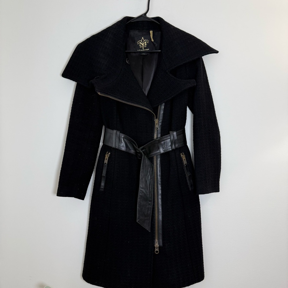 Mackage Black Nadine Wool Zip Coat with Belt